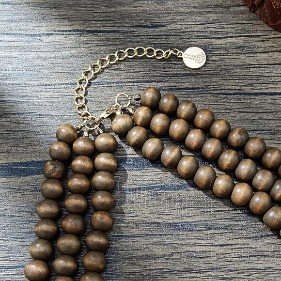 Layer Chunky Wood Beaded Necklace Exaggerated Statement Bead Collar Necklace Bib - Picture 6 of 8